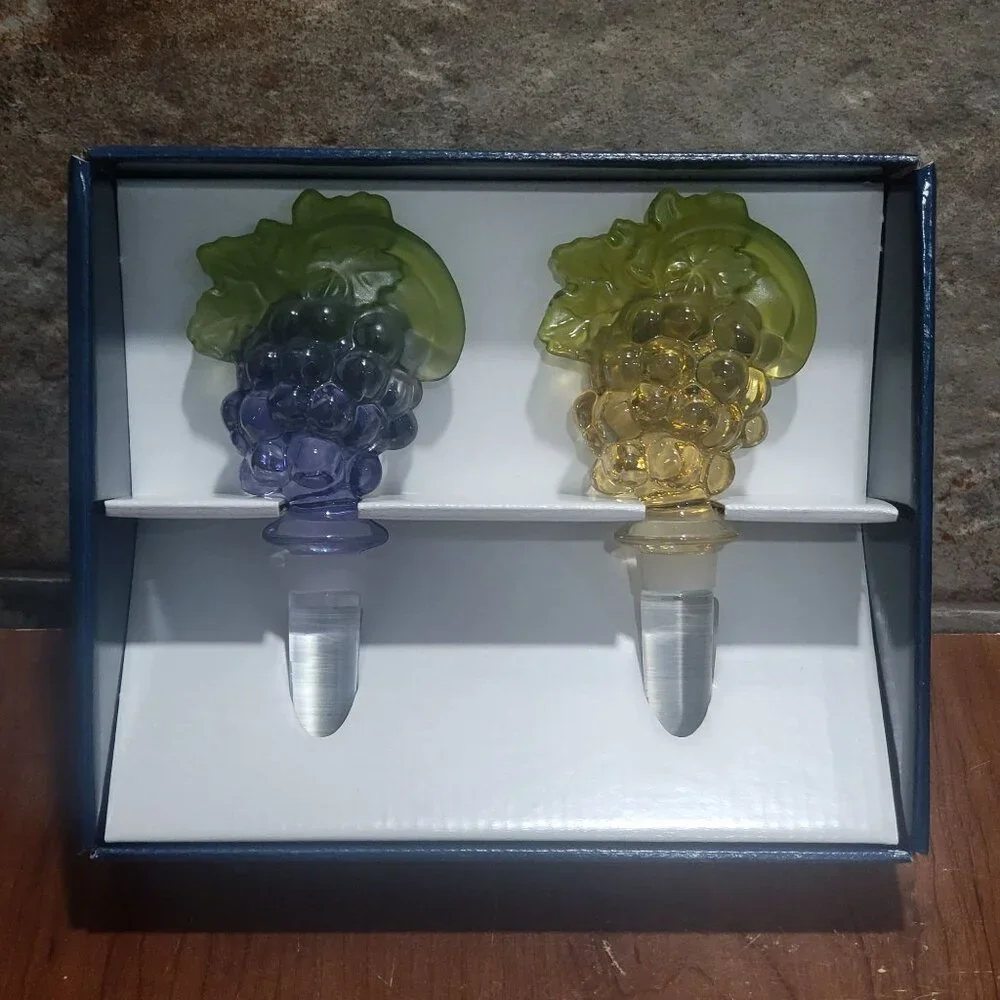 Mikasa Crystal Glass Grapes Bottle Stoppers Decanter Set of 2 NIB